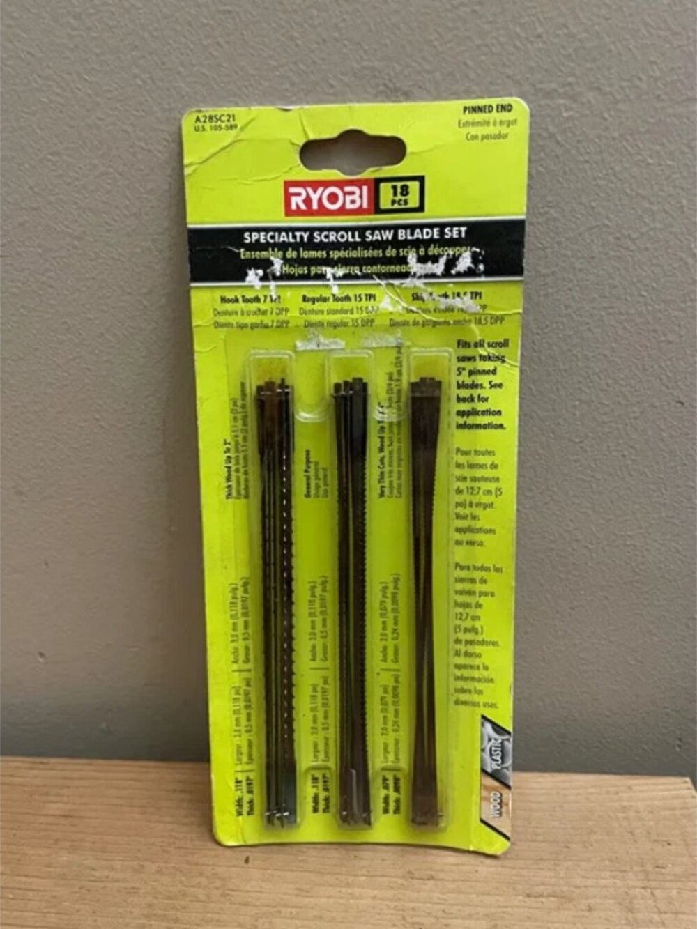 Ryobi 18 Pc Specialty Scroll Saw Blade Set A28SC21 5" Pinned 7/15/18.5 TPI
